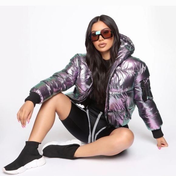Fashion Nova Puffer Cold Streets Irridescent Color Shift 3X Hooded - Picture 2 of 9